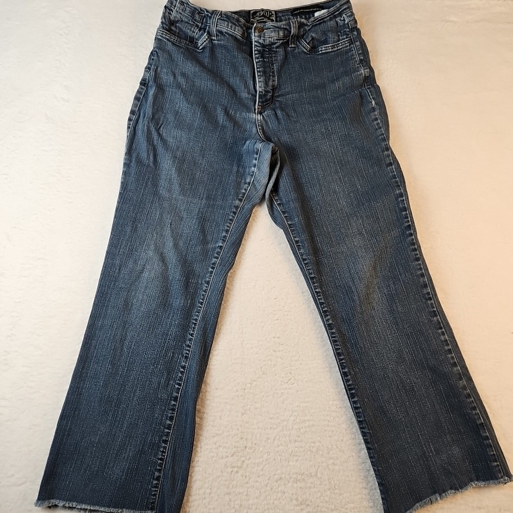 NYDJ Premium Denim Womens Sz 16 Stretch Med Wash‎ High Rise Raw Frayed Hem Jeans